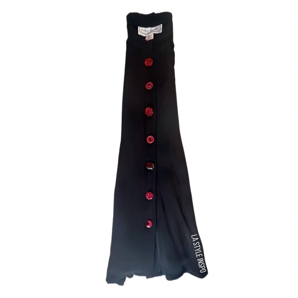 Janice McCarty 100% Rayon Vintage Maxi Skirt Edgy Buttons Black Size Small